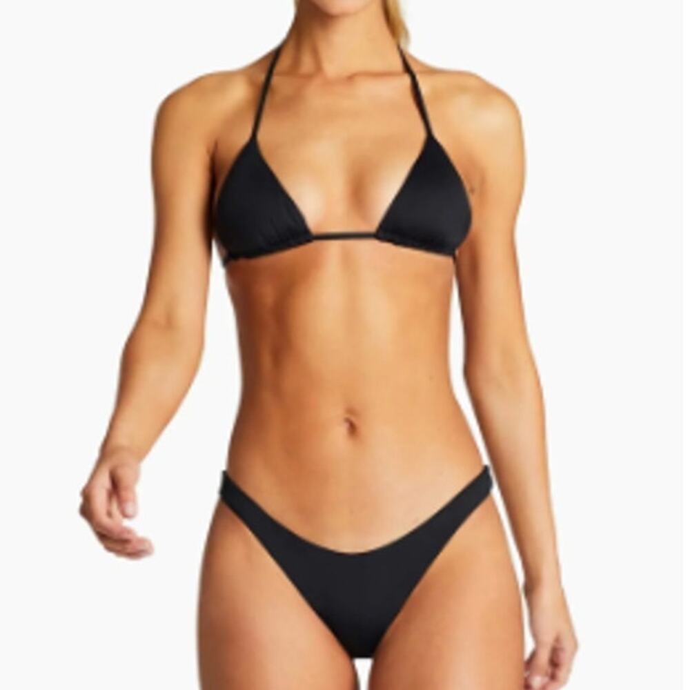 Vitamin A Black Bikini Set - Triangle Halter Top - Medium